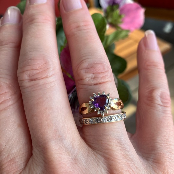 10 Kt yellow gold Diamond and Amethyst Ring - Picture 3 of 12